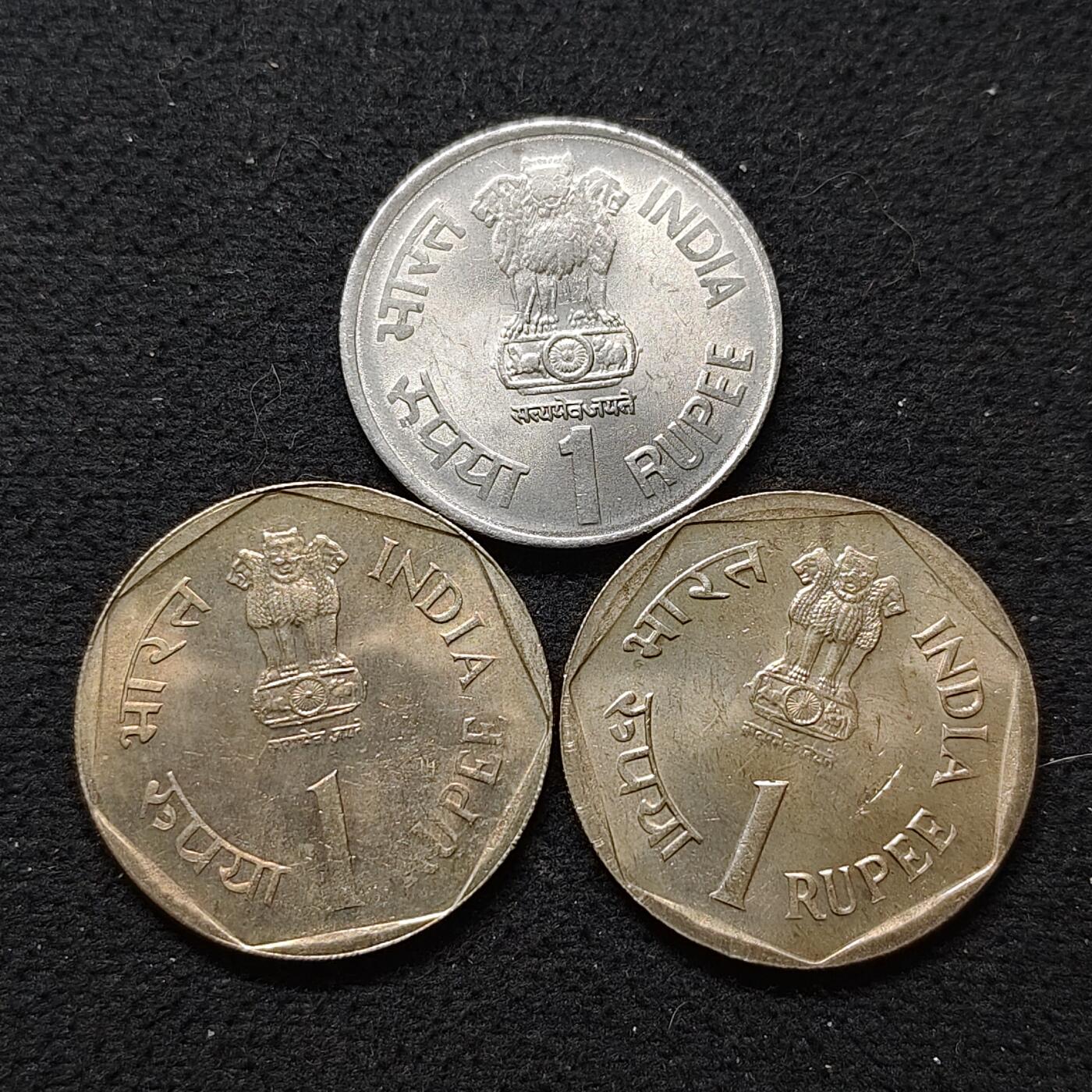 【全场包邮】纯粹捡漏拍480场（免费代拍第17场） 印度各年份1卢比纪念币3枚一组