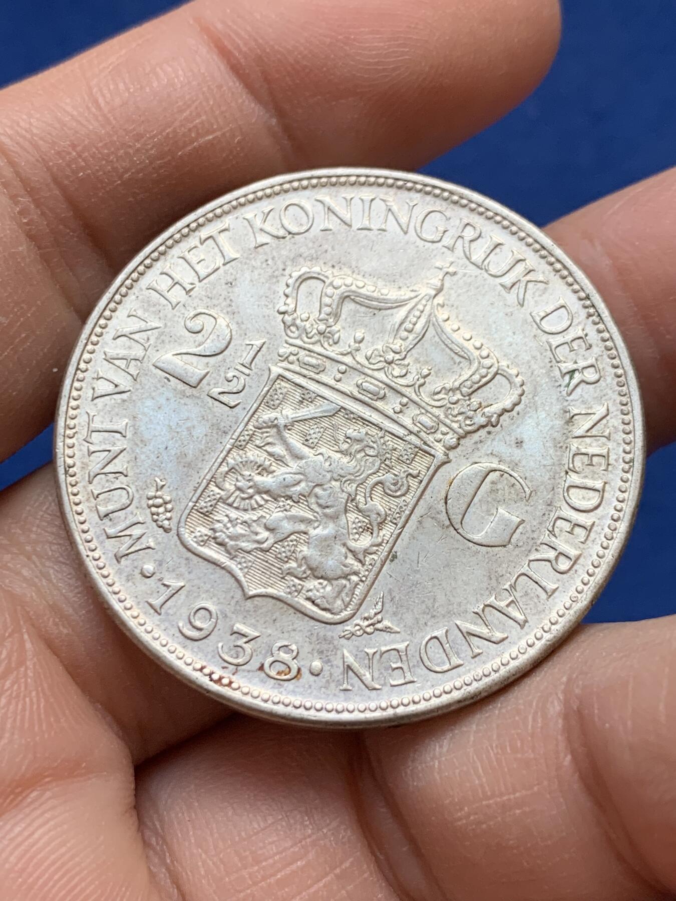 《竞宝斋》第441场 周日，周一，2场连拍 （全场包邮） 荷兰1938年威廉敏娜2.5盾银币