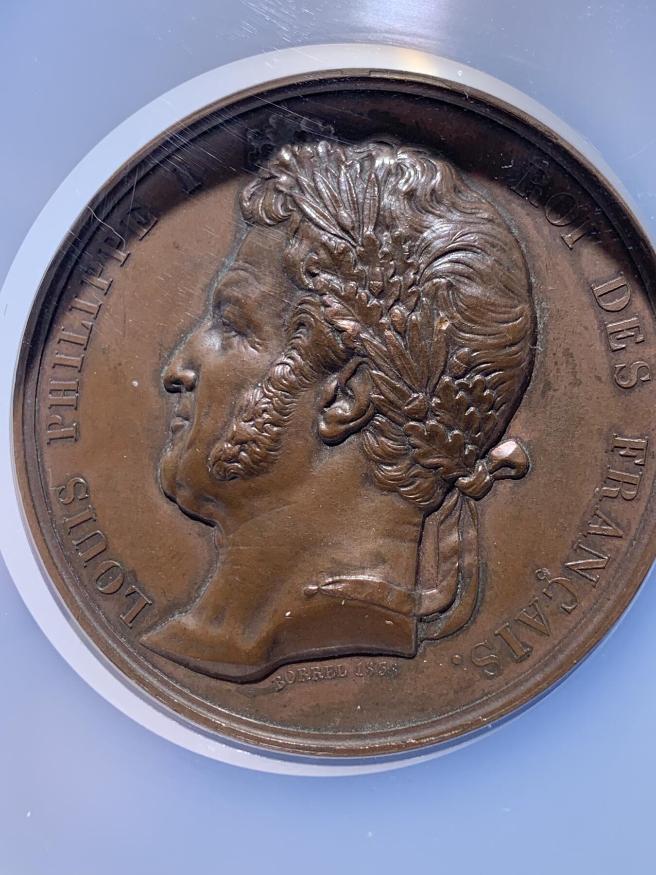 《竞宝斋》第441场 周日，周一，2场连拍 （全场包邮） NGC MS63BN 1838年法国占领君士坦丁纪念大铜章 原铸 加厚加大盒装