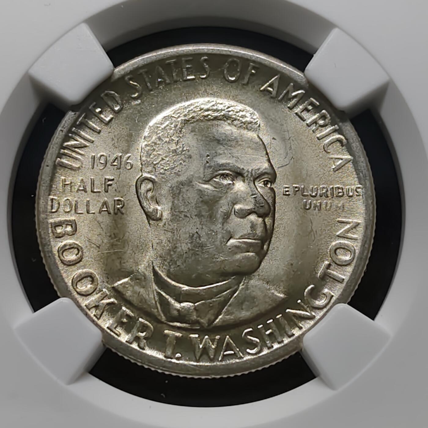 【全场包邮】纯粹捡漏拍481场（免费代拍第18场） 美国1946年半元黑人政治家教育家布克华盛顿纪念银币-NGC MS64