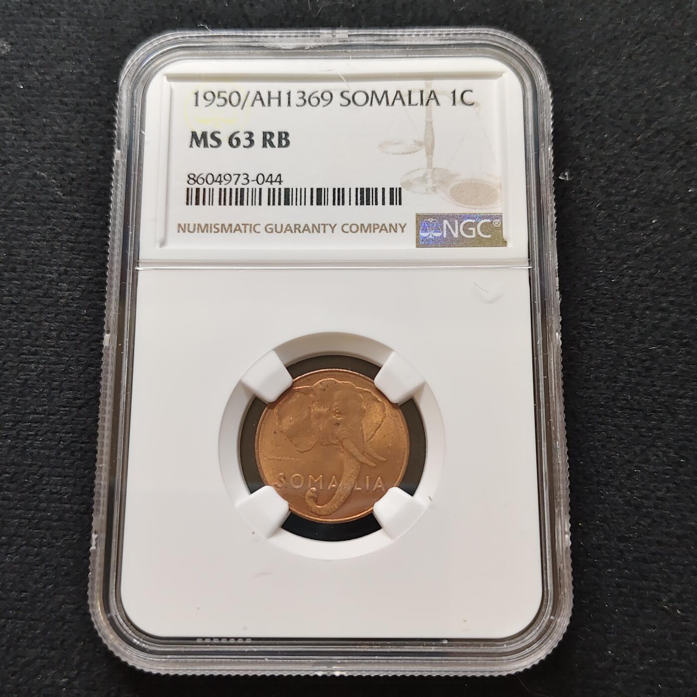 【全场包邮】纯粹捡漏拍481场（免费代拍第18场） 意托索马里1950年大象1分-NGC MS63 RB