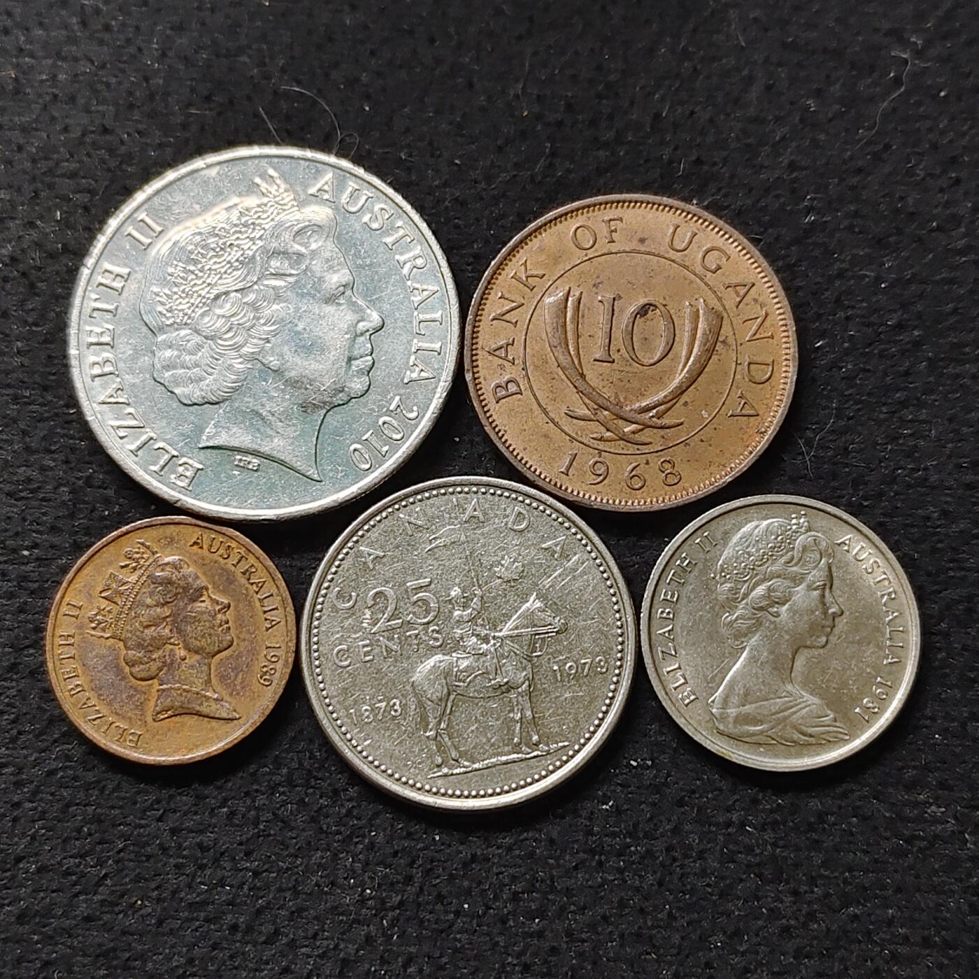 【全场包邮】纯粹捡漏拍480场（免费代拍第17场） 世界各国各年份散币5枚一组-澳大利亚+乌干达+加拿大