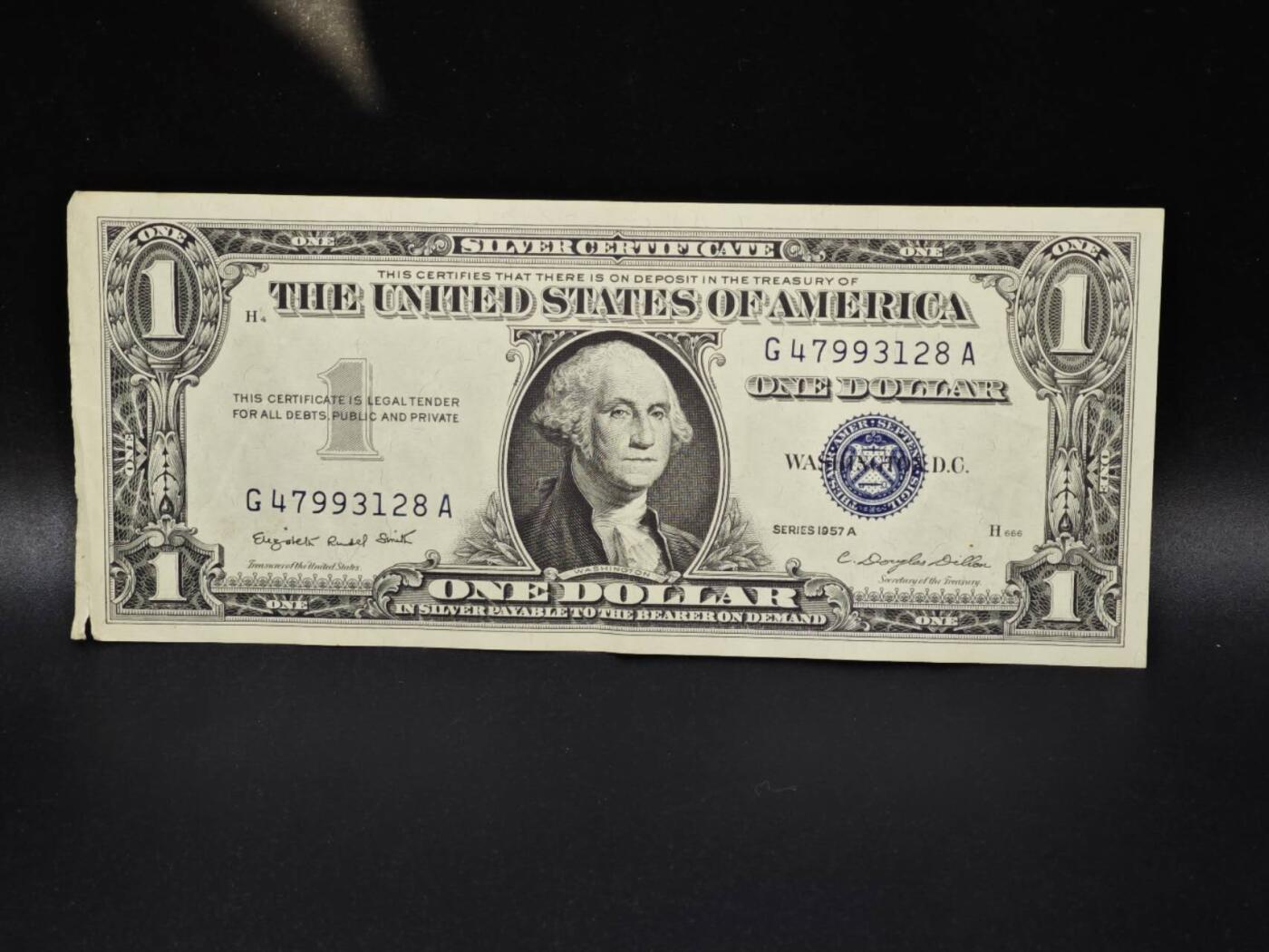 【淘币小摊】实时拍第八百零六拍   纸币场   满百包邮可预留二周 每周一统一发货   美国1957年一美元纸币【有折】