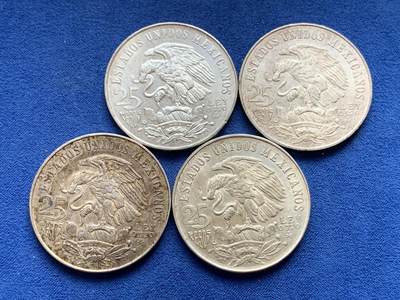 《竞宝斋》第441场 周日，周一，2场连拍 （全场包邮） - 四枚一组 墨西哥1968年25比索奥运纪念银币 总重约89.7克