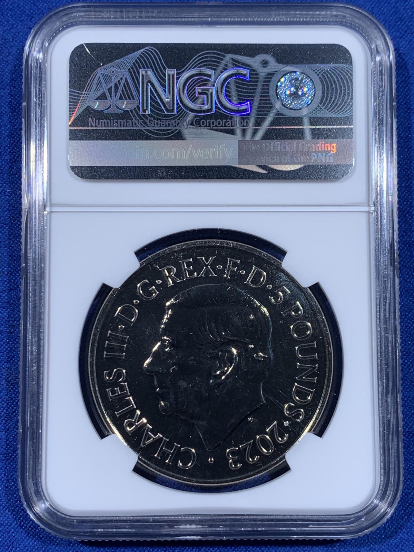 《竞宝斋》第441场 周日，周一，2场连拍 （全场包邮） NGC MS69DPL 英国2023年亚瑟王5英镑