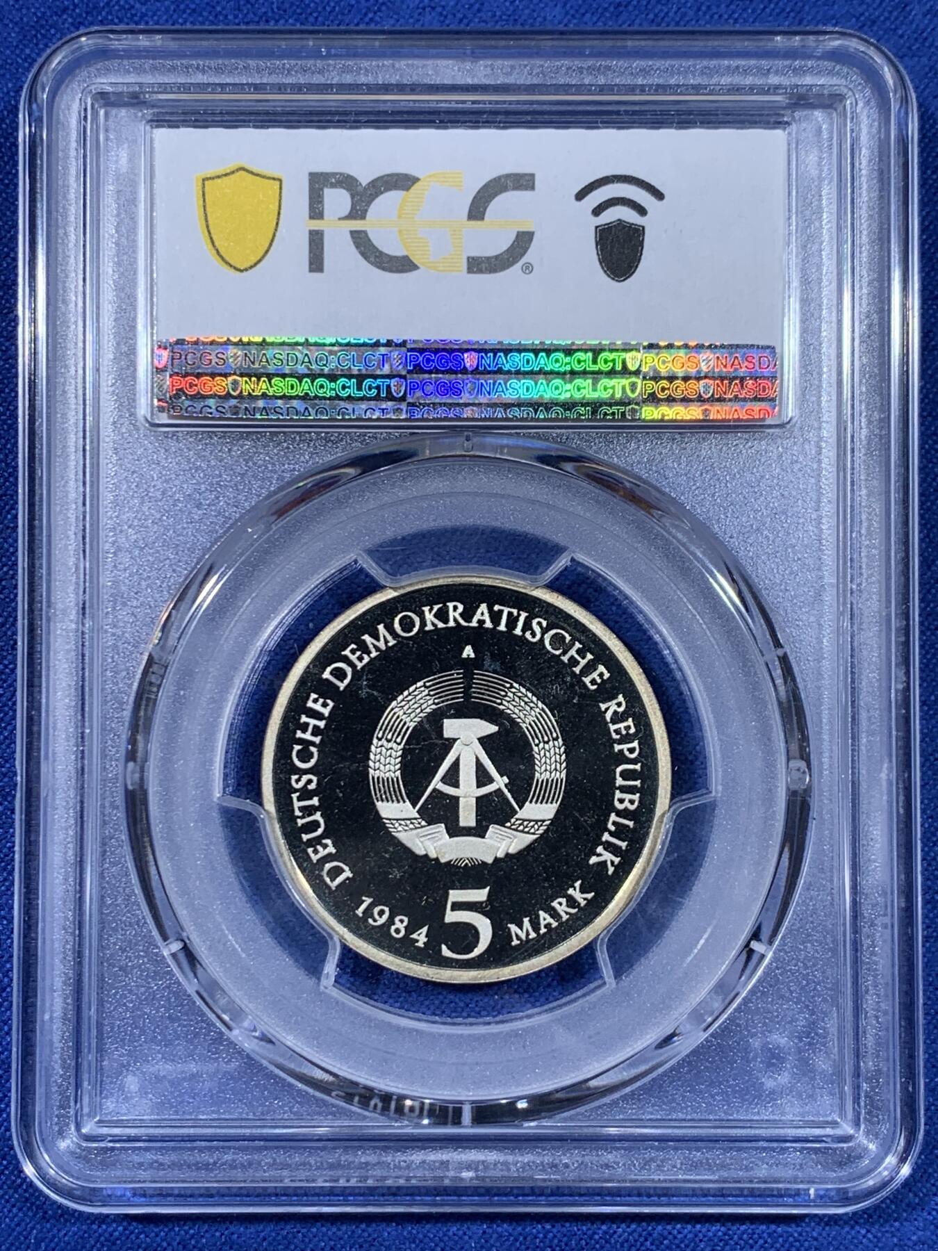 《竞宝斋》第441场 周日，周一，2场连拍 （全场包邮） PCGS PR68DCAM 德国1984年莱比锡托马斯教堂5马克