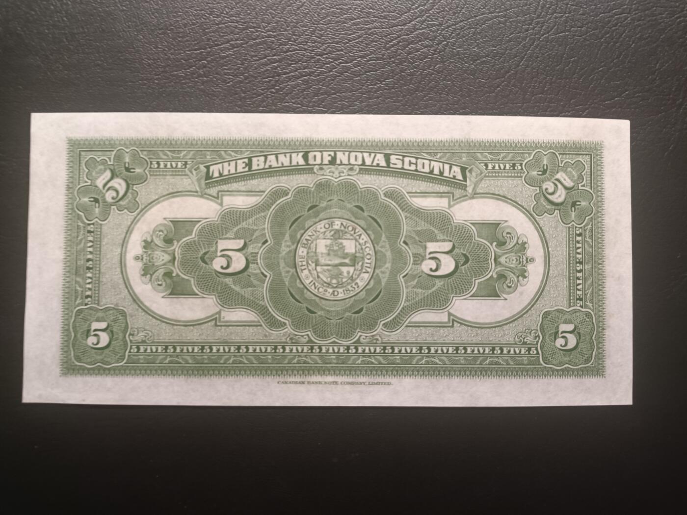 2025十一月第六期，总第204期 加拿大新斯科舍银行1935版5元AUNC无47，稀有的加拿大发钞权收归中央前地方各省发行品种，银行家麦克劳和帕特逊