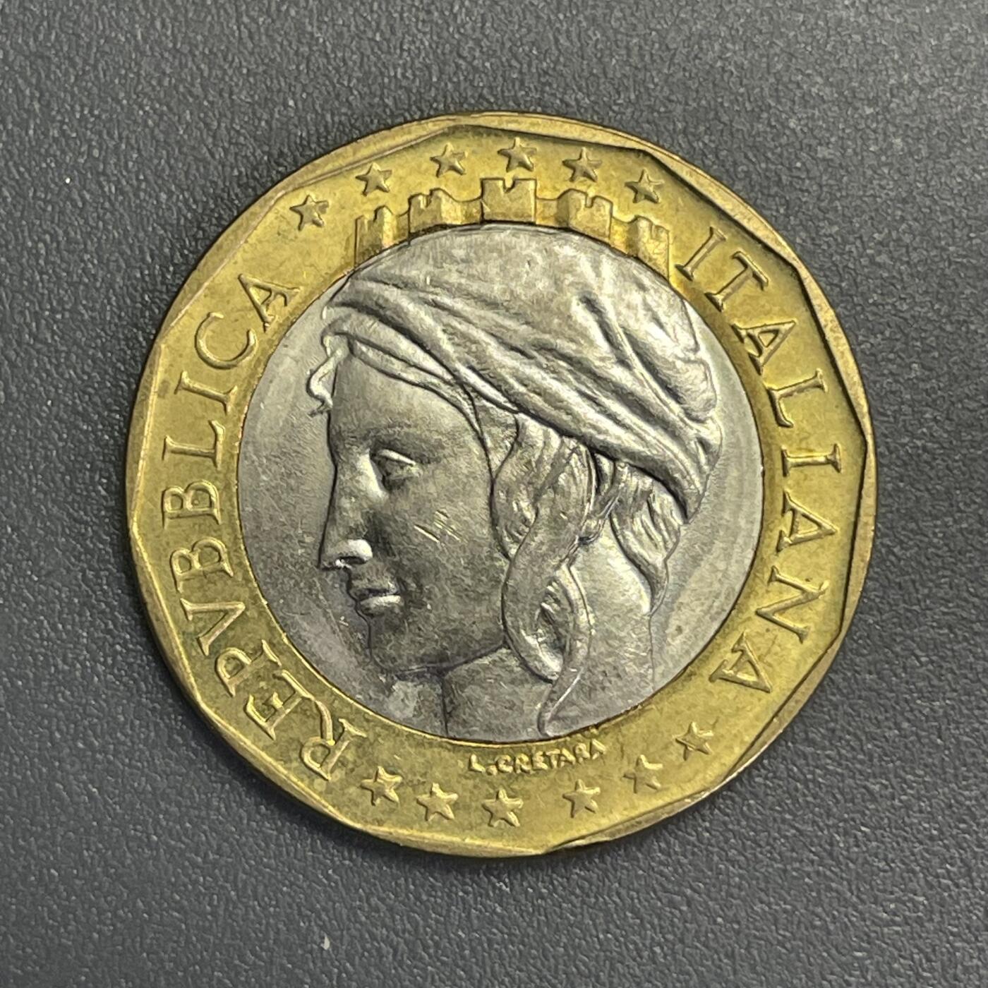 回流1123 意大利1998年1000里拉双色币大面值 统一后的德国地图