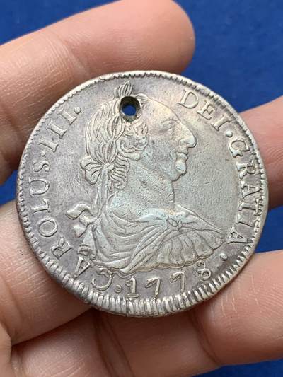 《竞宝斋》第441场 周日，周一，2场连拍 （全场包邮） - 西属玻利维亚1778年卡洛斯三世双柱银币，人像清晰 细节见图