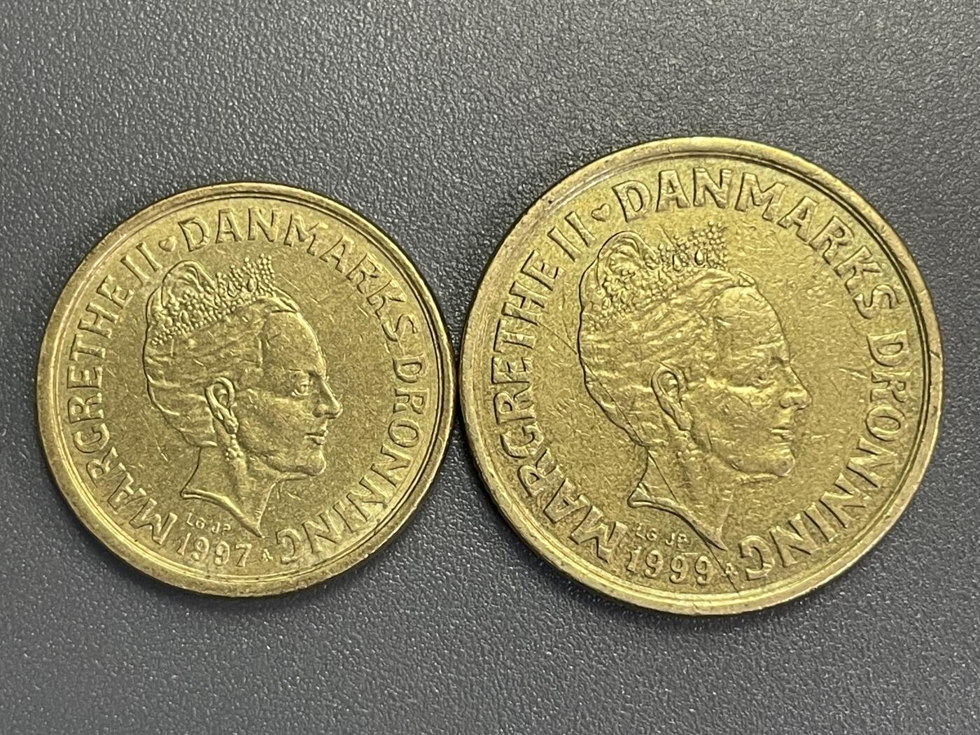 回流1123 丹麦90年代末10、20克朗 玛格丽特二世