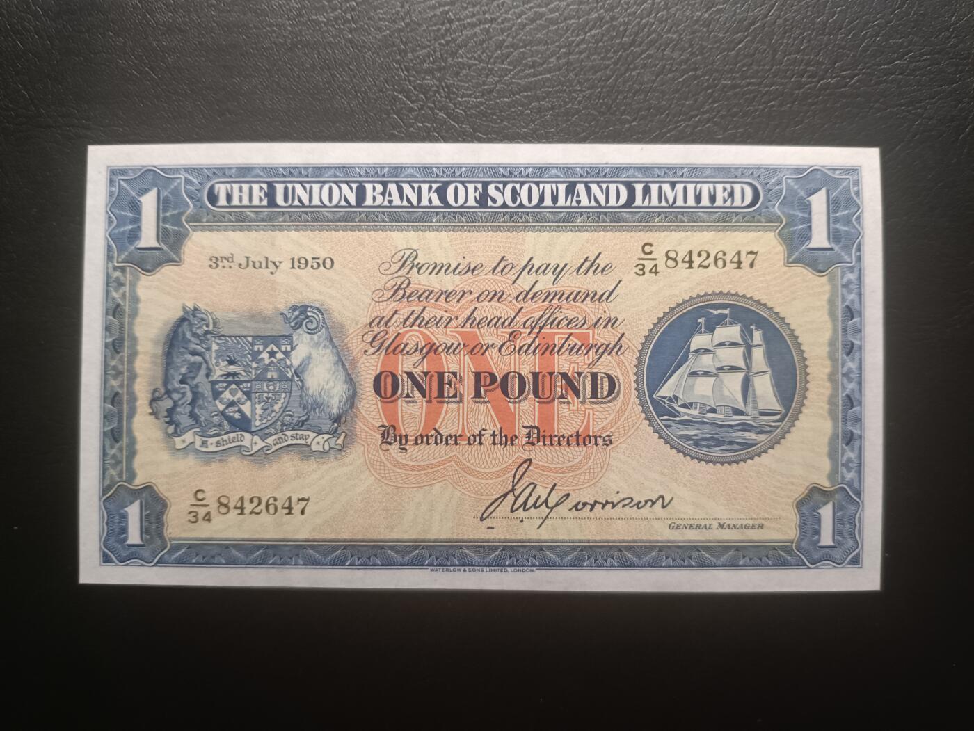 2025十一月第六期，总第204期 苏格兰联合银行1950年1镑AUNC，已经消失的银行，少见品种，工业港口的繁忙景象