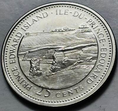 文馨钱币收藏第 282 场，【 长期接收代拍品】，加拿大老铜代用币，银币，德三系列场 - 少见全新未流通 1992 年加拿大 爱德华王子岛 125 周年 25 分纪念币