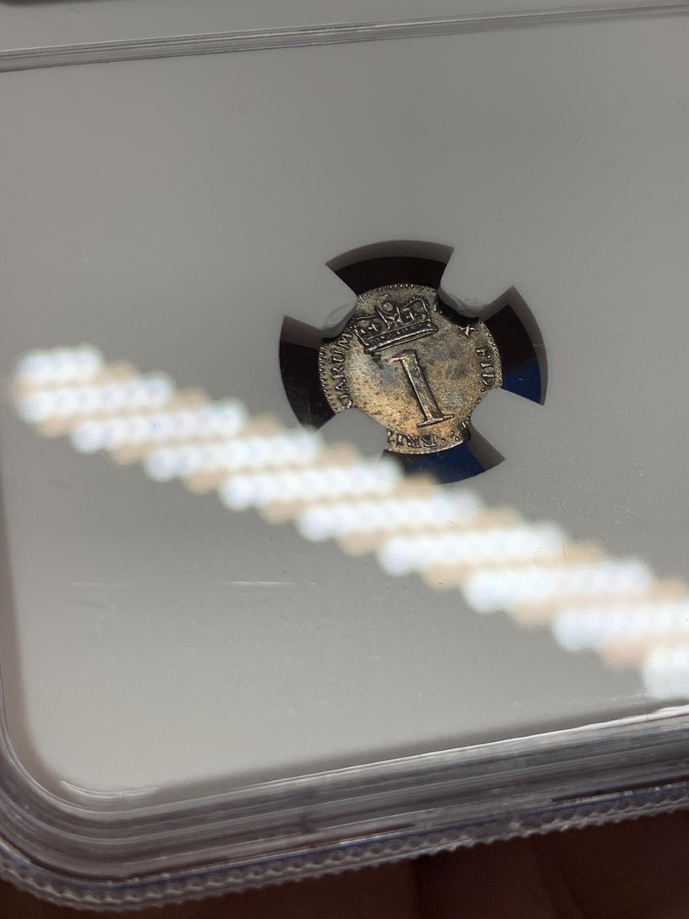 《竞宝斋》第441场 周日，周一，2场连拍 （全场包邮） NGC MS62 英国1817年乔治四世濯足节1便士银币  紫罗兰包浆低评，少见品种