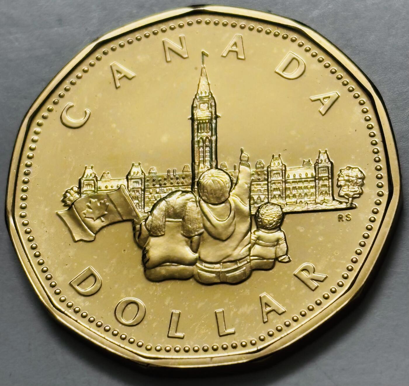 文馨钱币收藏第 282 场，【 长期接收代拍品】，加拿大老铜代用币，银币，德三系列场 少见全新未流通 1992 年加拿大 加拿大联邦政府成立 125 周年一元纪念币