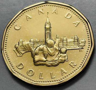 文馨钱币收藏第 282 场，【 长期接收代拍品】，加拿大老铜代用币，银币，德三系列场 - 少见全新未流通 1992 年加拿大 加拿大联邦政府成立 125 周年一元纪念币