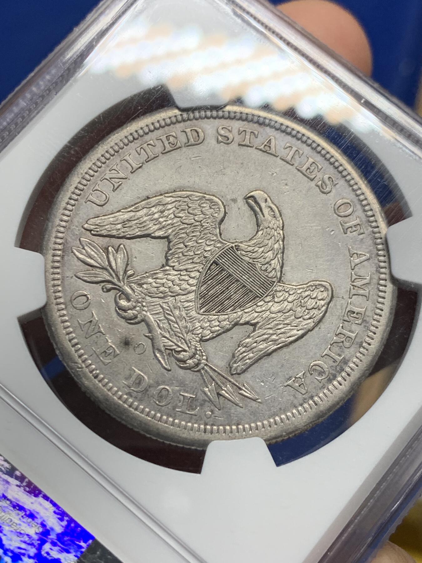 《竞宝斋》第441场 周日，周一，2场连拍 （全场包邮） NGC XFD 美国1860年O版自由女神坐像1美元银币 不带美国箴言“In god we trust”  不常见之物 细节见图