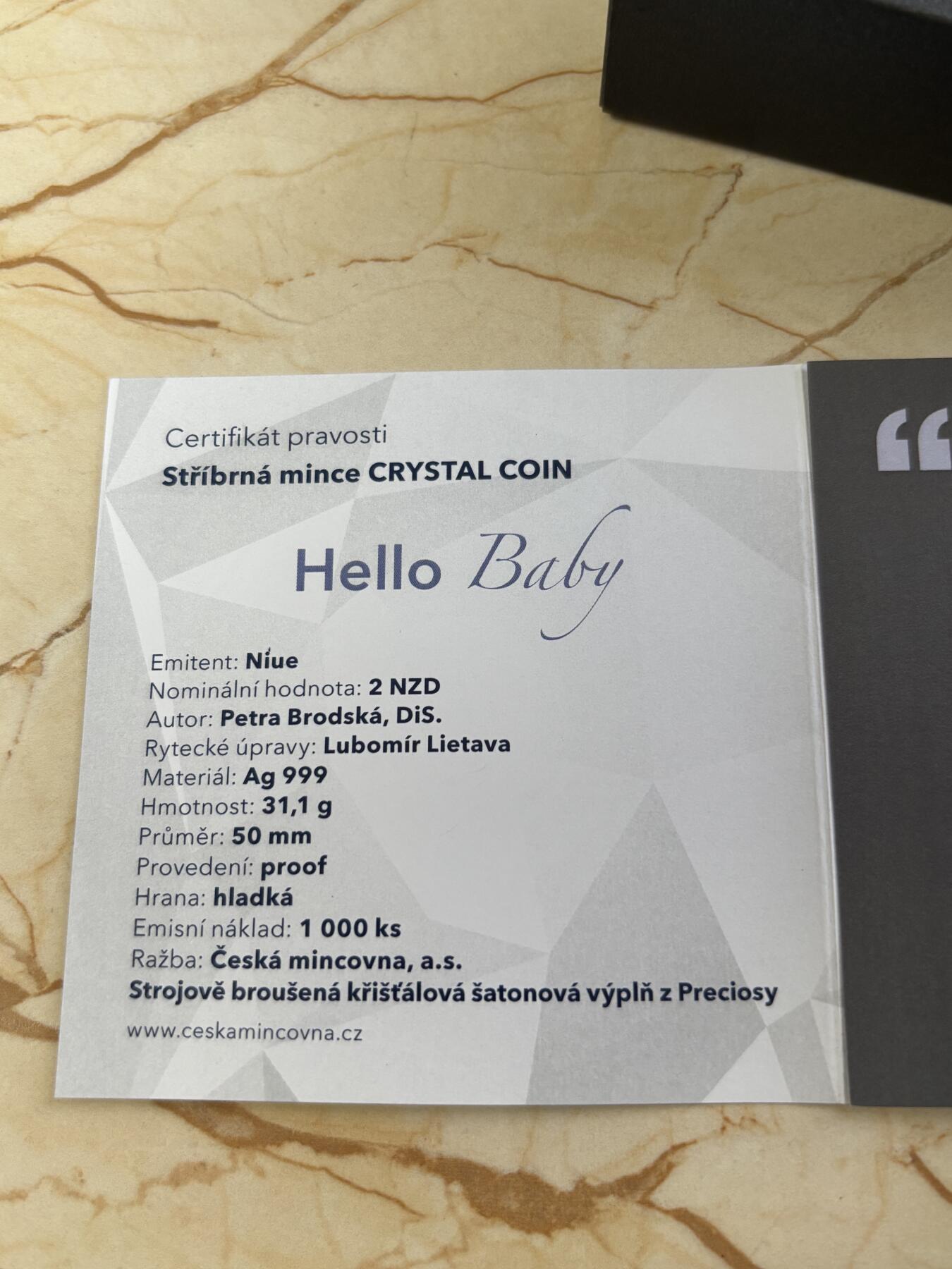 第183期拍卖 纽埃2024年婴儿宝宝出生礼物镶嵌水晶31.1克精制纪念银币，999银，发行1000枚，