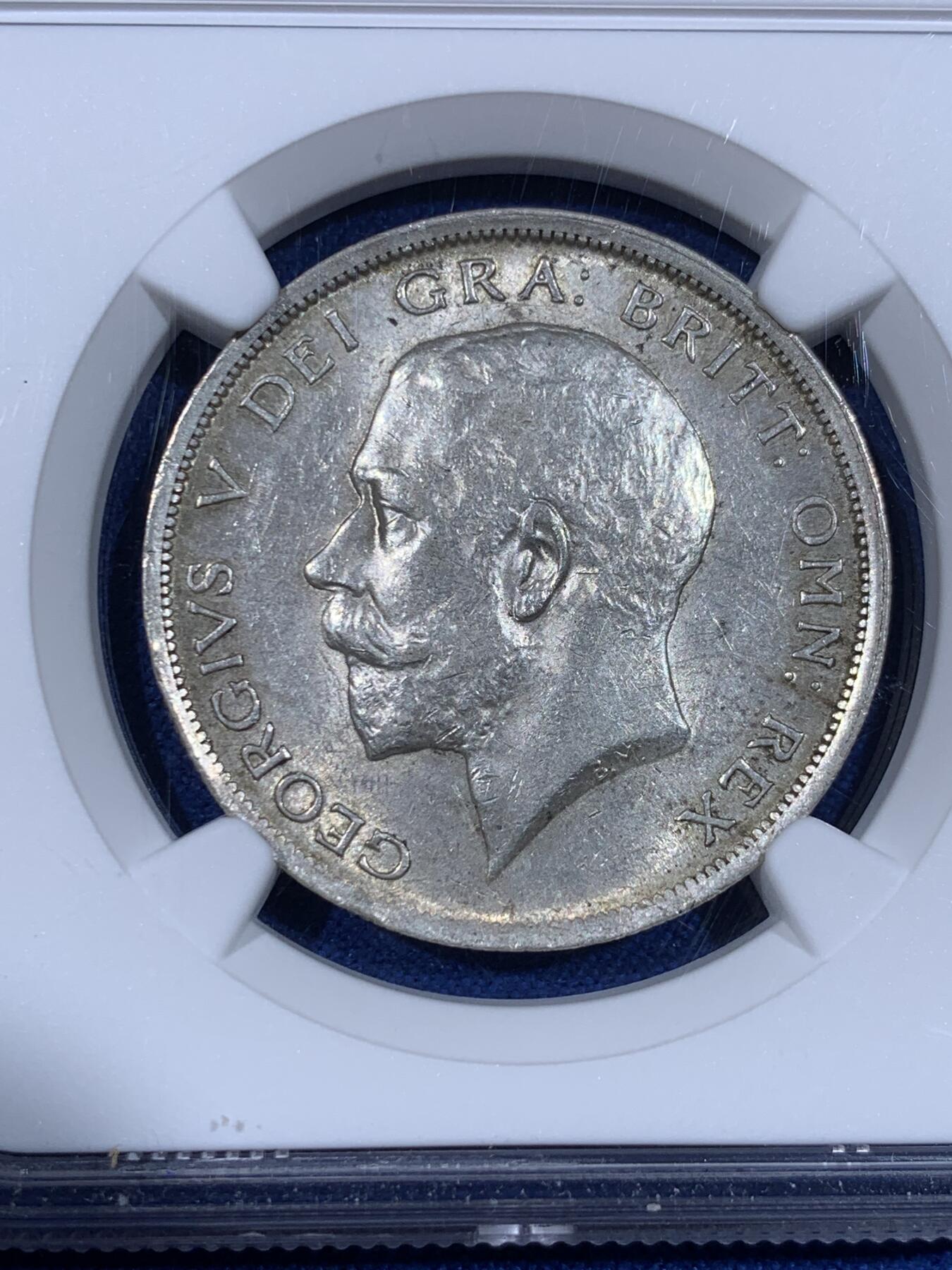 《竞宝斋》第441场 周日，周一，2场连拍 （全场包邮） NGC MS62 英国乔治五世1916年半克朗银币 少见的优秀压印 乔五普遍弱打严重 这枚盾徽细节完整 头发胡子可见 淡黄包浆难得 可以对比很多高分都看不见头发