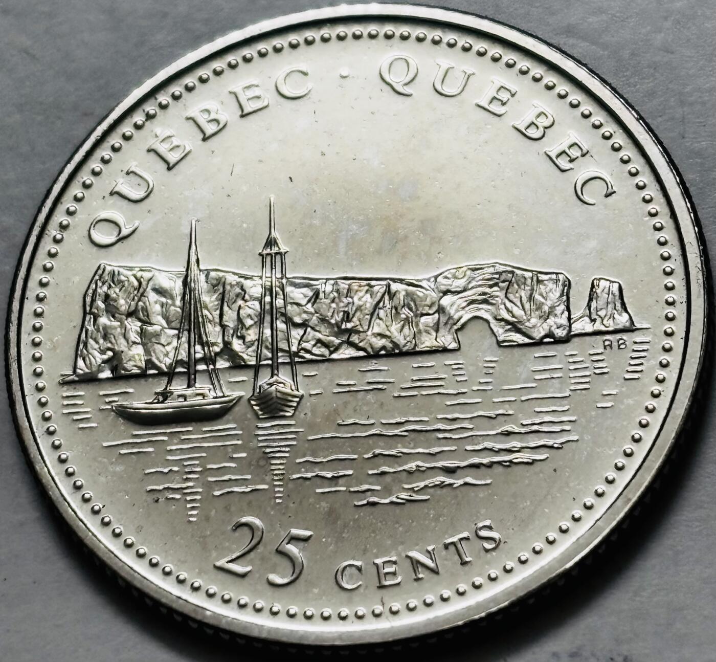 文馨钱币收藏第 282 场，【 长期接收代拍品】，加拿大老铜代用币，银币，德三系列场 少见全新未流通 1992 年加拿大 魁北克联邦成立 125 周年 25 分纪念币