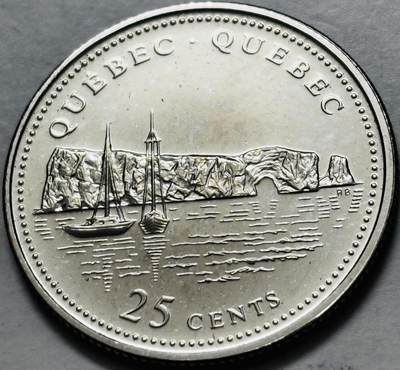 文馨钱币收藏第 282 场，【 长期接收代拍品】，加拿大老铜代用币，银币，德三系列场 - 少见全新未流通 1992 年加拿大 魁北克联邦成立 125 周年 25 分纪念币