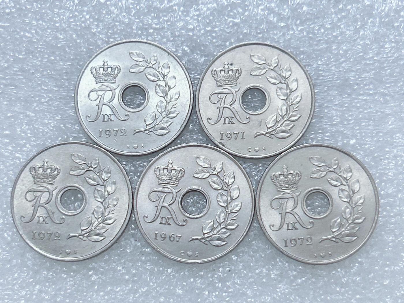 第一海外回流一元起拍收藏 散集专场  第271期 丹麦25欧尔硬币 5枚 原光美品