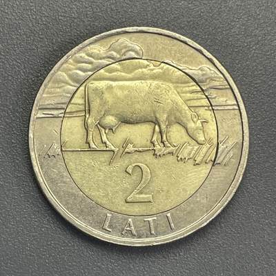 回流1123 - 拉脱维亚1999年2拉特双色纪念币 奶牛 少见品