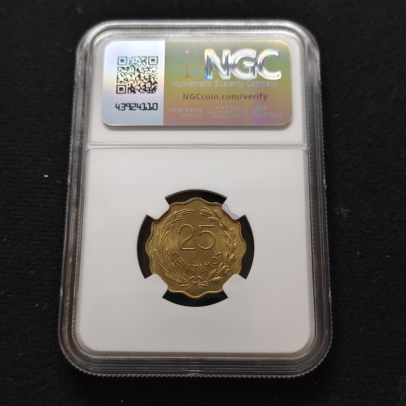 【全场包邮】纯粹捡漏拍481场（免费代拍第18场） 巴拉圭1953年25分-NGC MS64