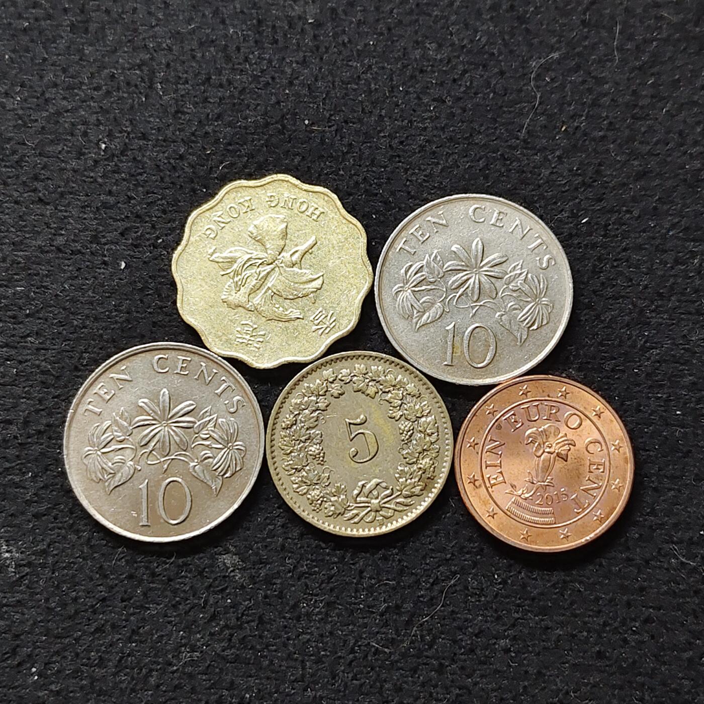 【全场包邮】纯粹捡漏拍480场（免费代拍第17场） 世界各国各年份散币5枚一组-香港+瑞士+新加坡+奥地利