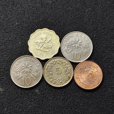 【全场包邮】纯粹捡漏拍480场（免费代拍第17场） - 世界各国各年份散币5枚一组-香港+瑞士+新加坡+奥地利