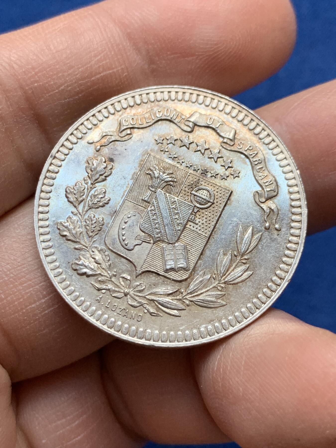 《竞宝斋》第441场 周日，周一，2场连拍 （全场包邮） 法国奥布省学术委员会银章代用币 镜面底板 设计精美 13.1克 31.8mm