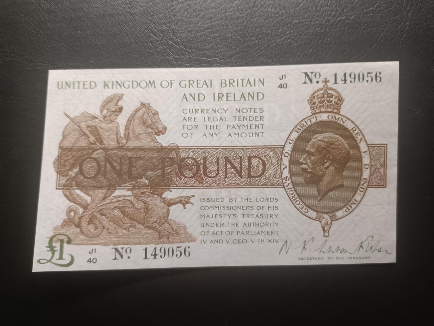 2025十一月第六期，总第204期 英国1923版1镑AUNC，爱尔兰独立前早期“大不列颠及爱尔兰联合王国”抬头，乔治五世国王和威斯敏斯特宫