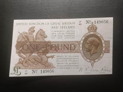 2025十一月第六期，总第204期 - 英国1923版1镑AUNC，爱尔兰独立前早期“大不列颠及爱尔兰联合王国”抬头，乔治五世国王和威斯敏斯特宫