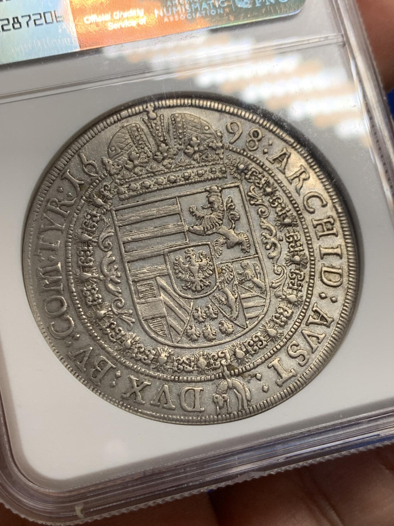 《竞宝斋》第441场 周日，周一，2场连拍 （全场包邮） NGC AU58 神圣罗马帝国 1698年 奥地利哈布斯堡王朝 利奥波德 猪嘴泰勒大银币