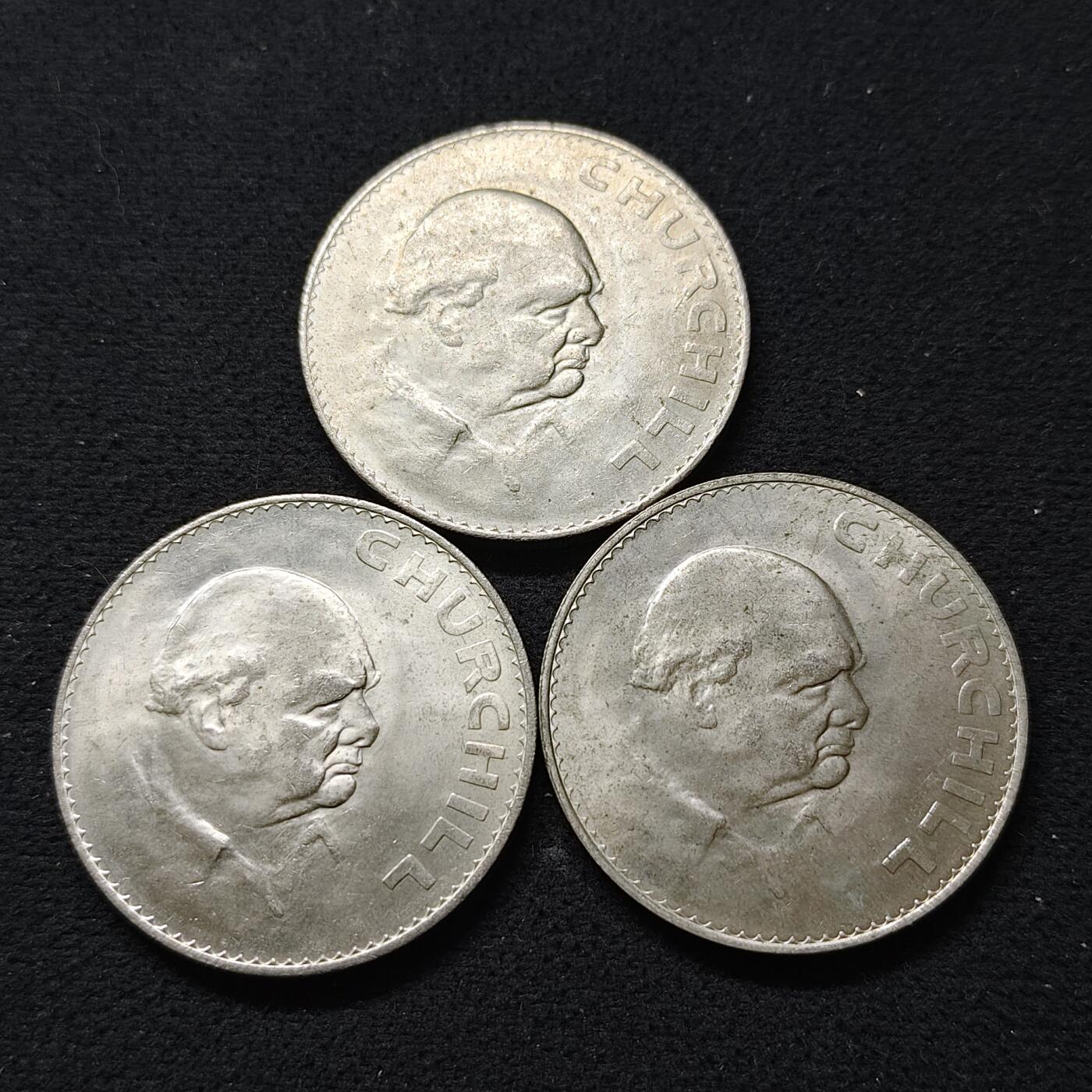 【全场包邮】纯粹捡漏拍480场（免费代拍第17场） 英国1965年1克朗丘吉尔克朗型纪念币3枚一组