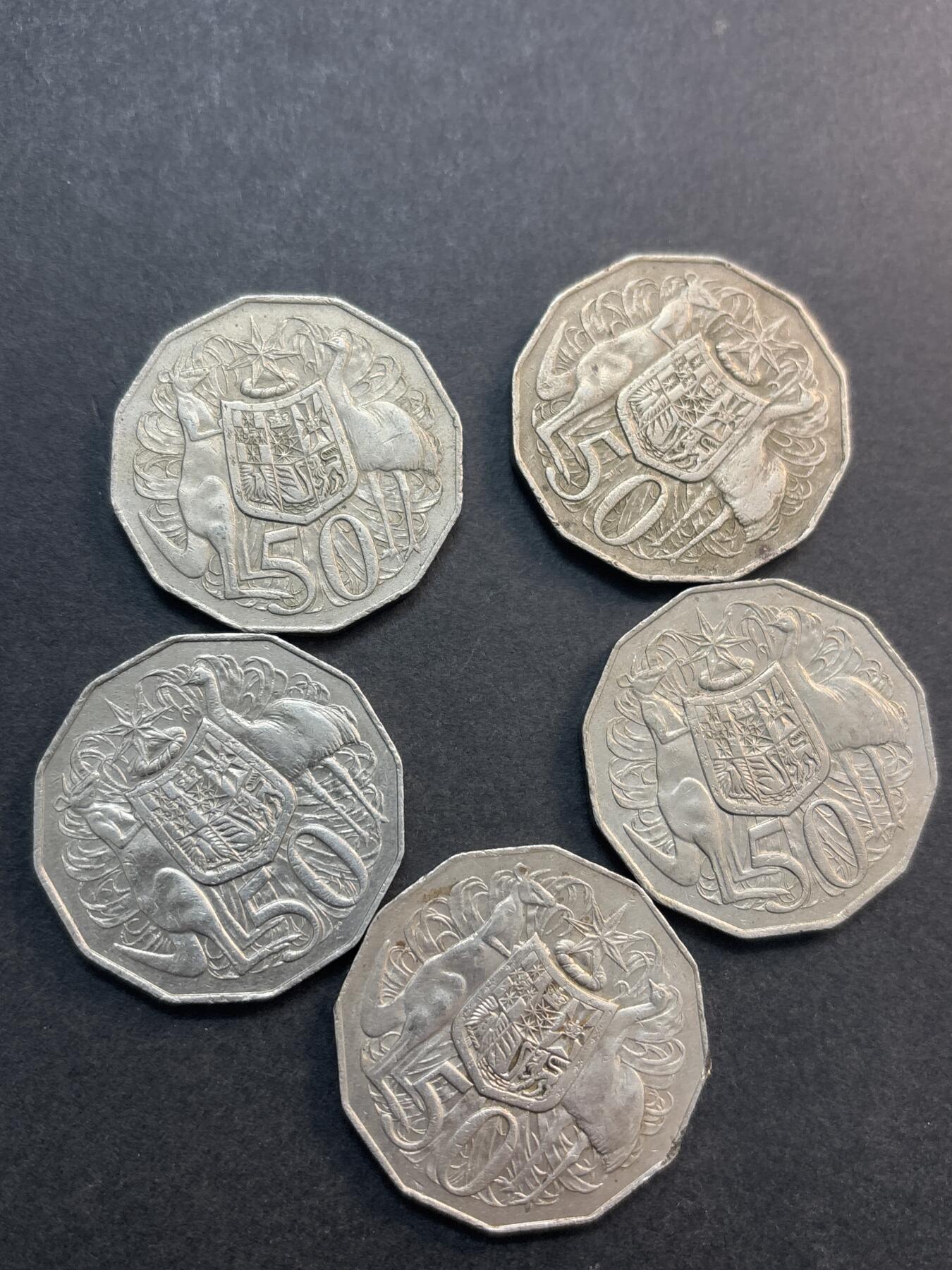 文馨钱币收藏第 282 场，【 长期接收代拍品】，加拿大老铜代用币，银币，德三系列场 澳大利亚 50 分 5 枚