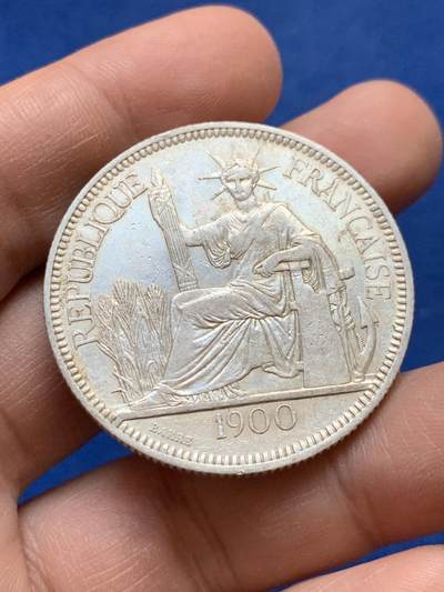 《竞宝斋》第441场 周日，周一，2场连拍 （全场包邮） - 法属印支1900年坐洋1皮阿斯特银币 细节见图