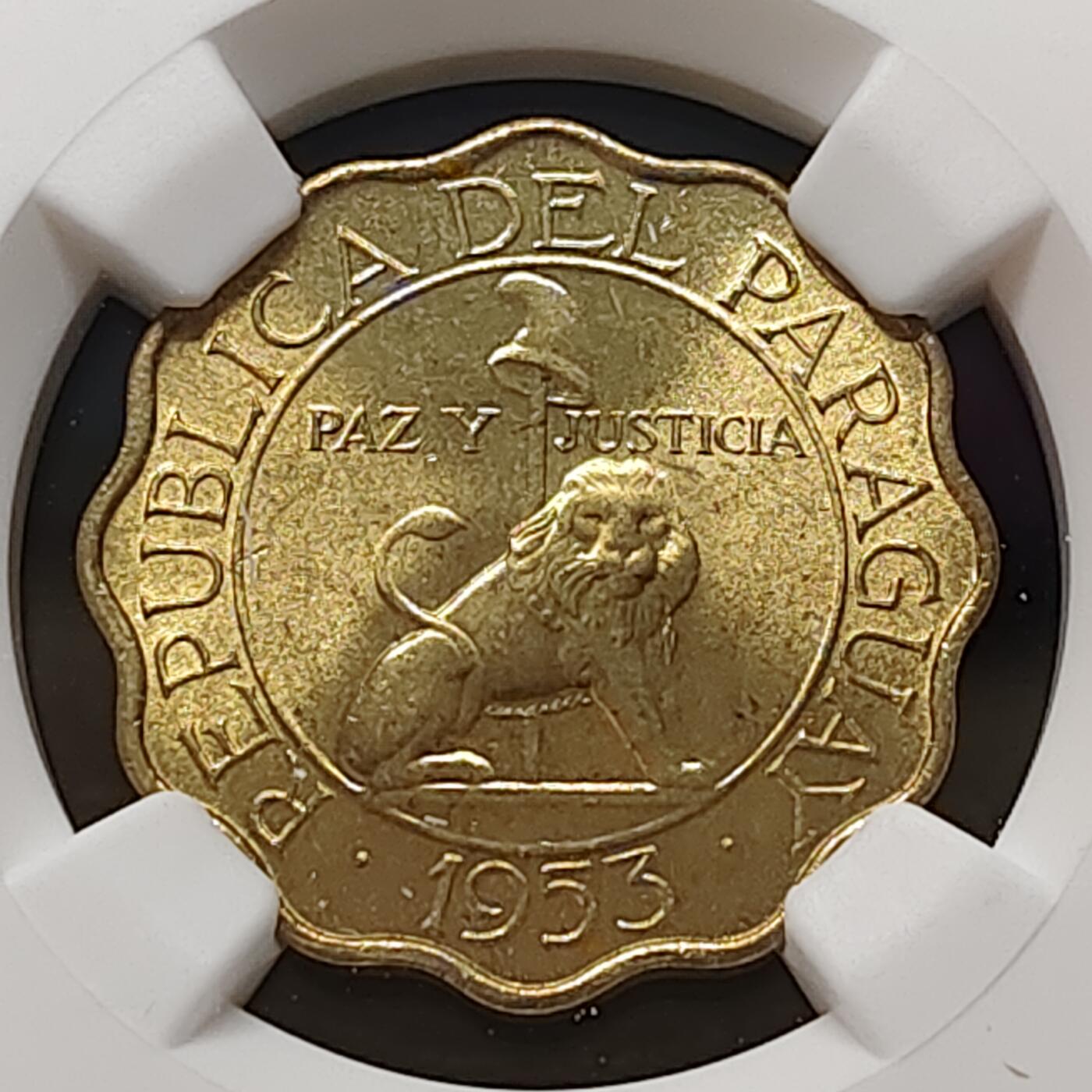 【全场包邮】纯粹捡漏拍481场（免费代拍第18场） 巴拉圭1953年25分-NGC MS64