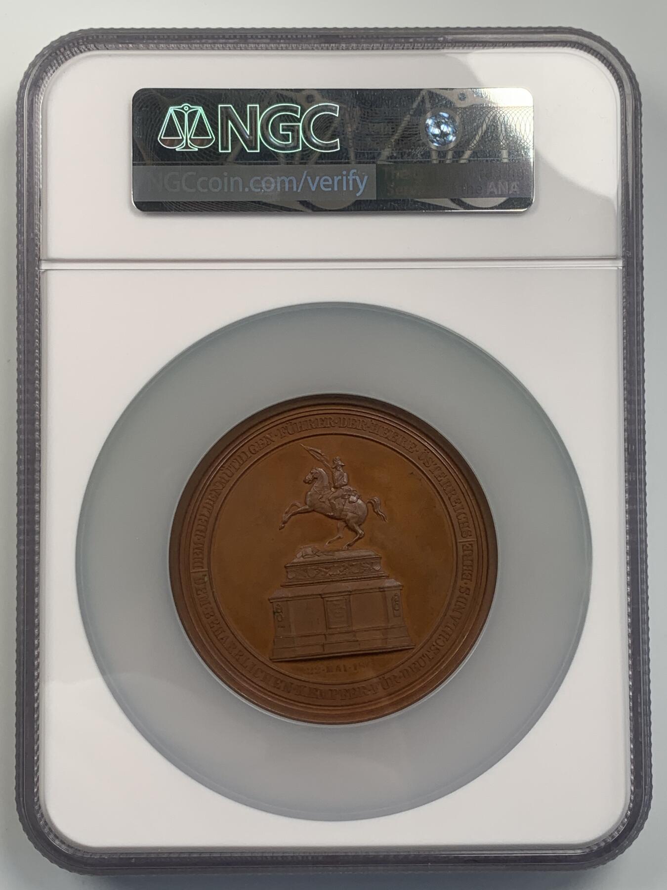 掌中浮雕-藏着的欧洲第043场 NGC MS62 : 1860年奥匈帝国卡尔大公纪念碑揭幕铜章，65mm