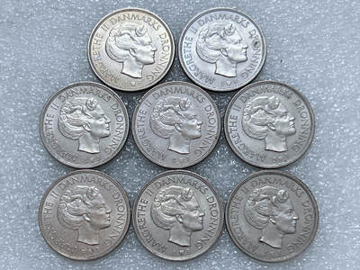 第一海外回流一元起拍收藏 散集专场  第271期 - 丹麦玛格丽特女王1克朗硬币9枚 带光品