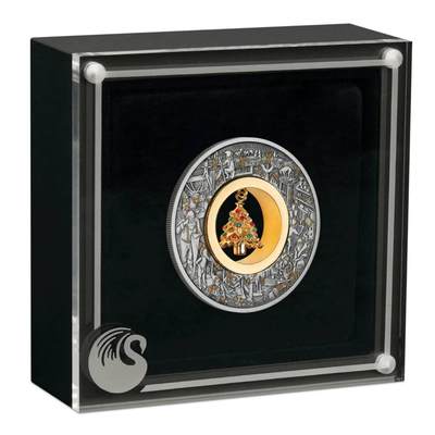 【现货】澳大利亚2025年圣诞系列中空镶嵌圣诞树2盎司仿古银币造币厂售罄品种。每年都是热门品种