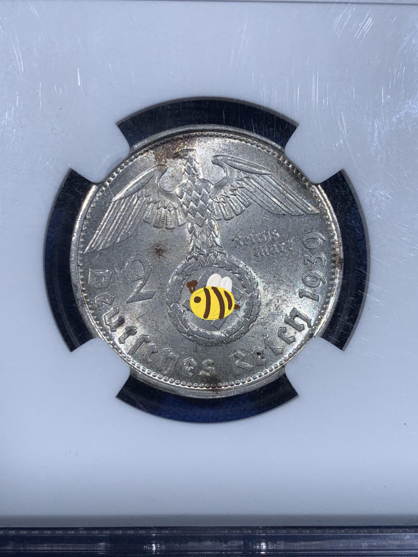 《竞宝斋》第441场 周日，周一，2场连拍 （全场包邮） NGC MS63 德国1939B兴登堡两马克