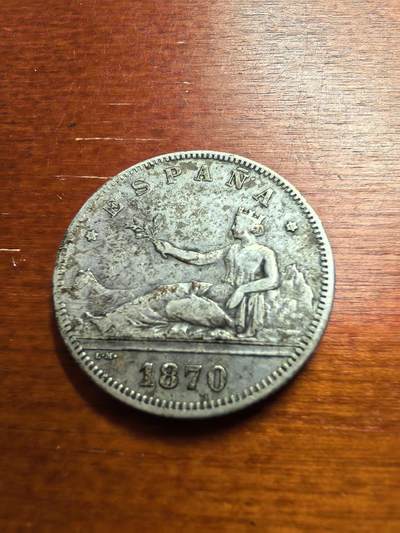 长老汇蛇年精选第七十七场拍卖 - 1870(70）西班牙拿花2比塞塔银币，10克835银，马德里造币厂，星内年份可以看清楚，小年量最少