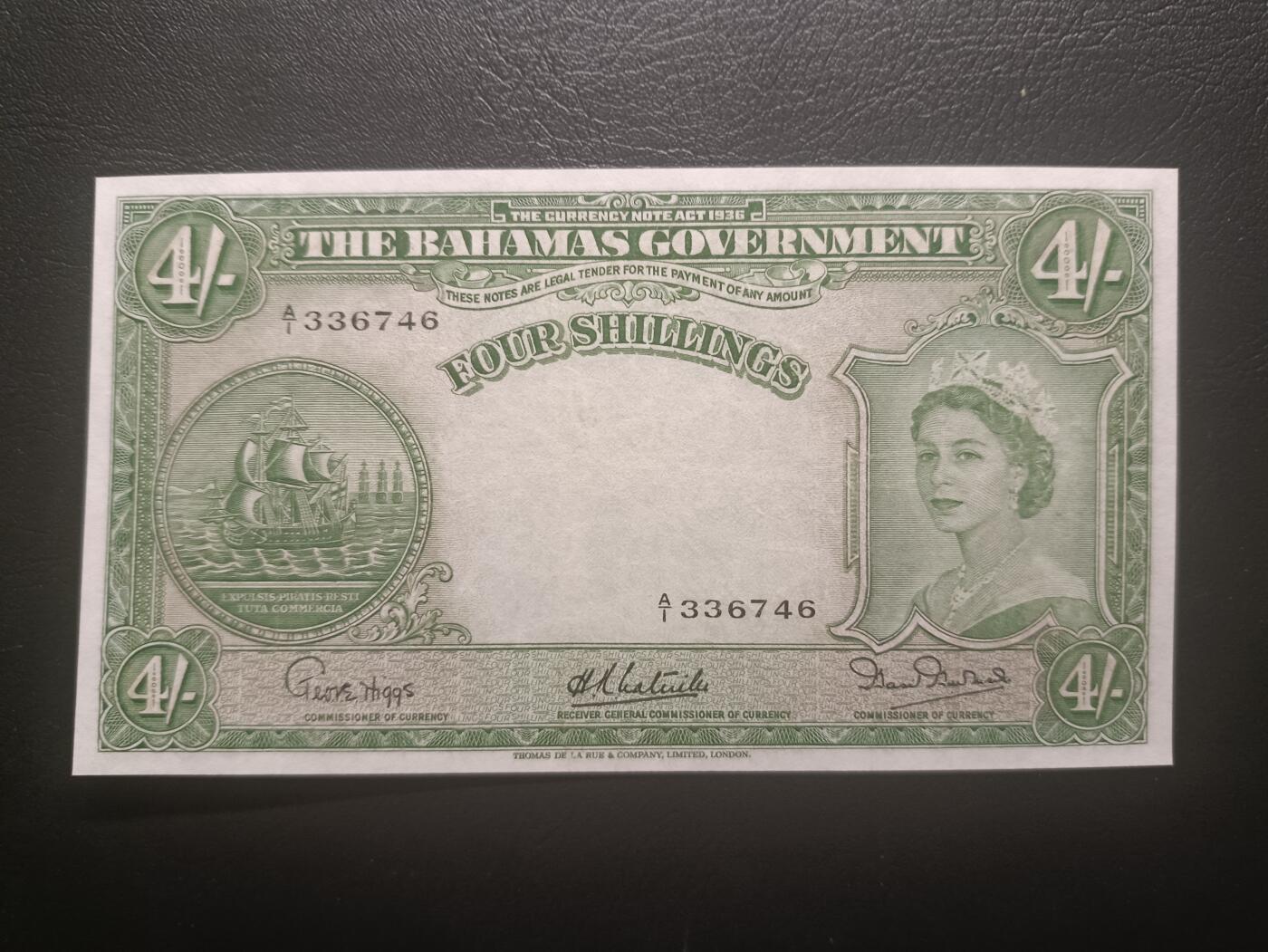 2025十一月第六期，总第204期 英属巴哈马1953版4先令流通好品XF首冠A/1，大皇冠女王和总督府徽章