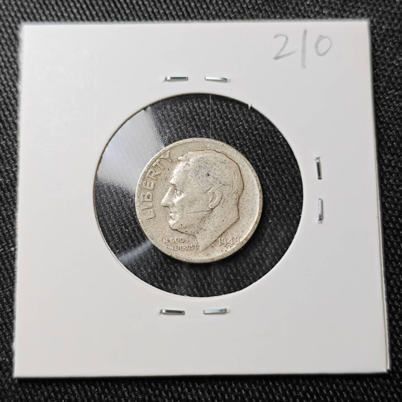 KK钱币收藏小铺 （套币 好品/批量散币 银币）专场  2月预留时间 周末发货   1948美国10分银币