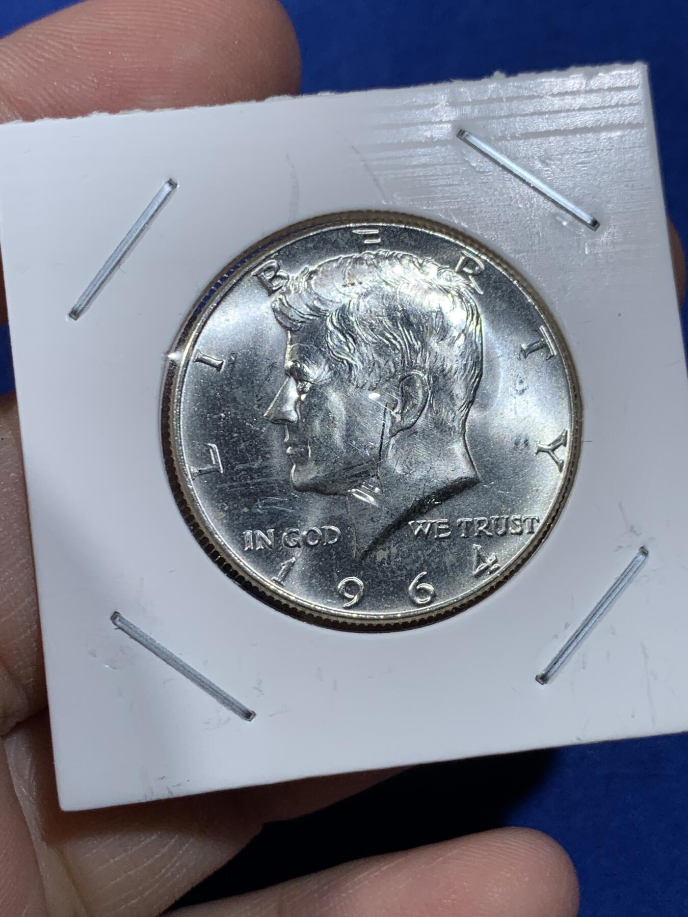 《竞宝斋》第441场 周日，周一，2场连拍 （全场包邮） 美国1964年肯尼迪50分银币 原光 900高银