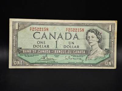 【淘币小摊】实时拍第八百零六拍   纸币场   满百包邮可预留二周 每周一统一发货   - 加拿大1954年一元纸币【有折】