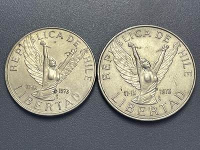 回流1123 - 智利1973年“自由女神”系列流通硬币（实际发行于1976-1990年，币面标注1973年为纪念日期）带翼自由女神像（双手高举、挣脱锁链，象征1973年智利军事政变后的“自由”叙事）