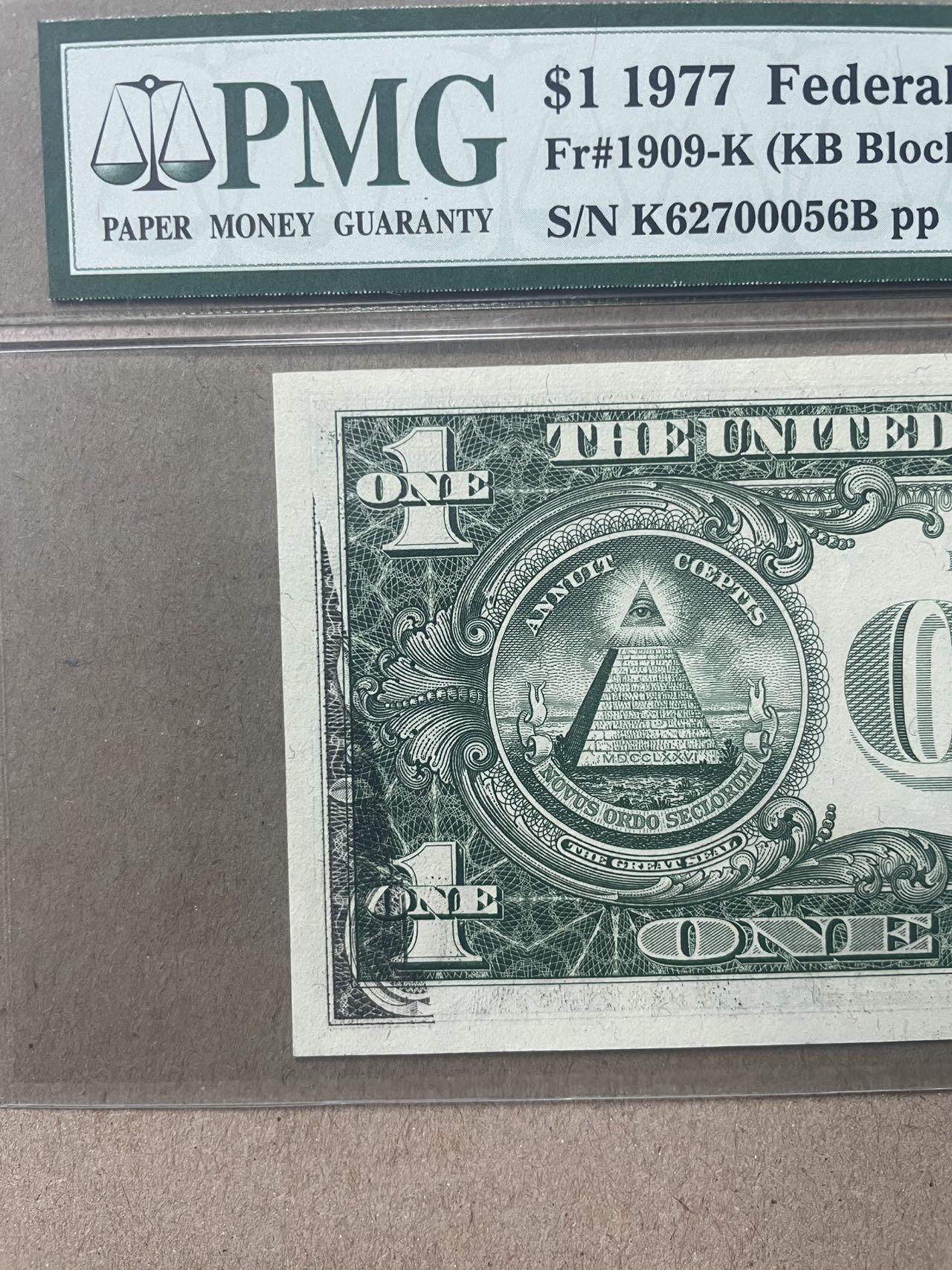 美国1977年1元 错版 达拉斯联储发行 PMG66EPQ K62700056B