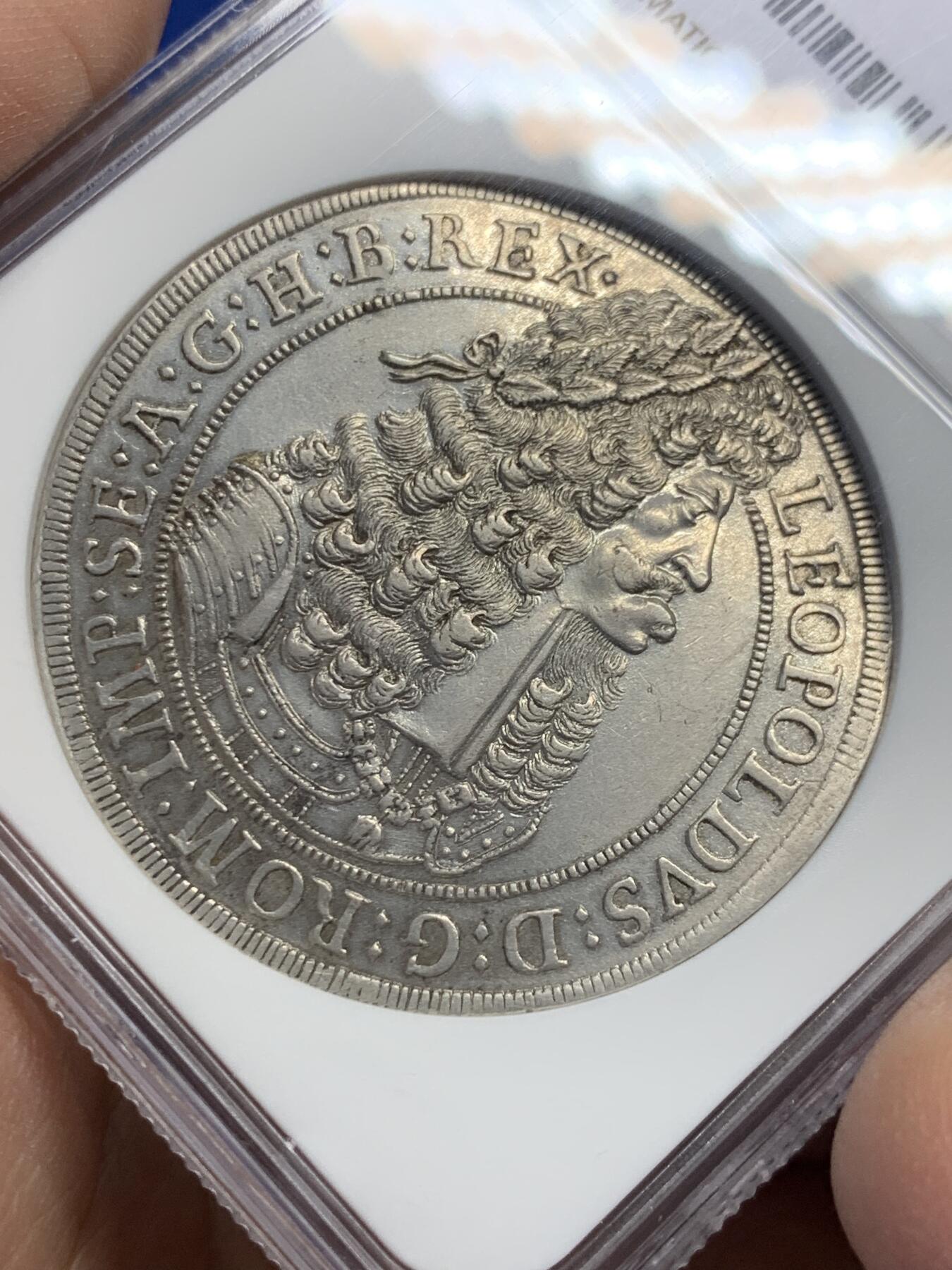 《竞宝斋》第441场 周日，周一，2场连拍 （全场包邮） NGC AU58 神圣罗马帝国 1698年 奥地利哈布斯堡王朝 利奥波德 猪嘴泰勒大银币