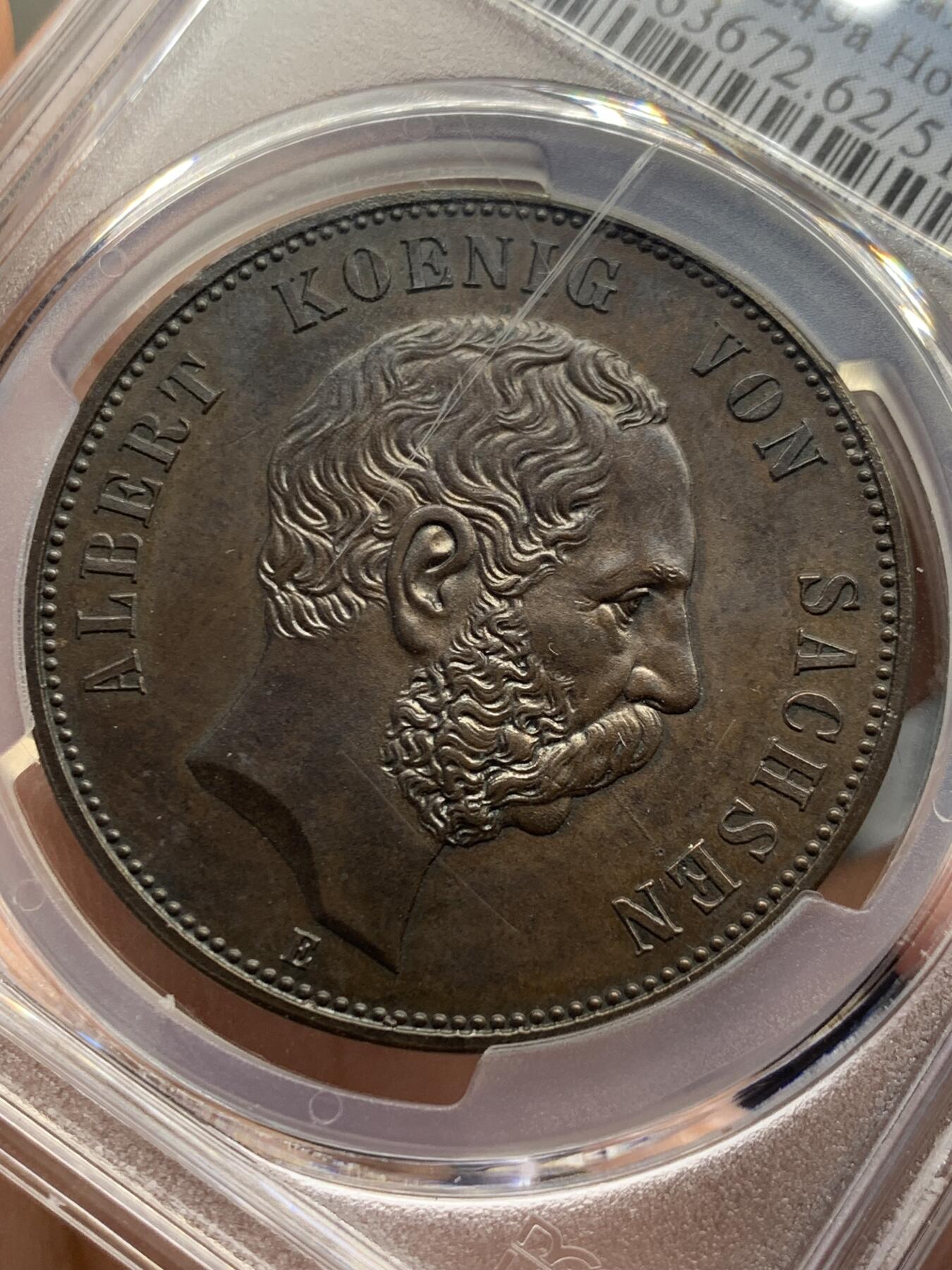 《竞宝斋》第441场 周日，周一，2场连拍 （全场包邮） PCGS SP62BN 德国萨克森1889年韦廷王朝800周年5马克铜币